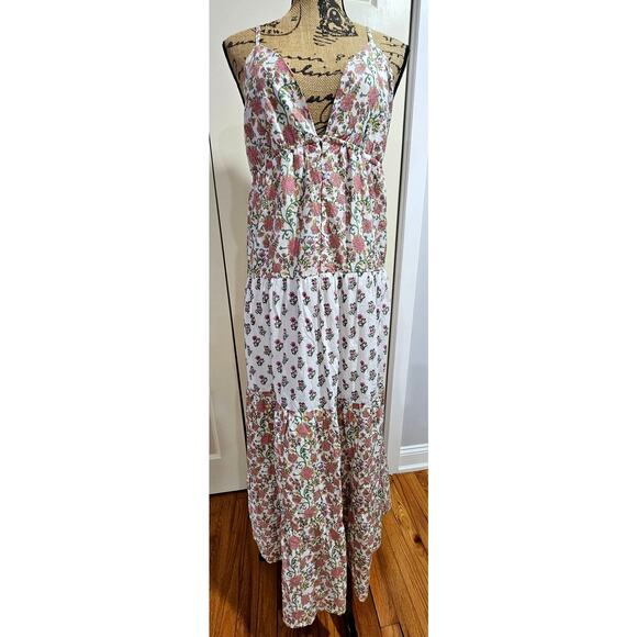 Japna Dresses & Skirts - Japna Maxi Dress Cotton Floral Tiered  Fully Lined Spaghetti Straps Size XL NEW